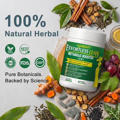 HUGBEAUTY® Botanical Metabolic Booster [Effortless Lean] Melts Stubborn Fat · Prevents Lipid Accumulation · Optimizes Skinny Microbiome · Lowers Cortisol · Balances Hormones · Deepens Sleep Recovery