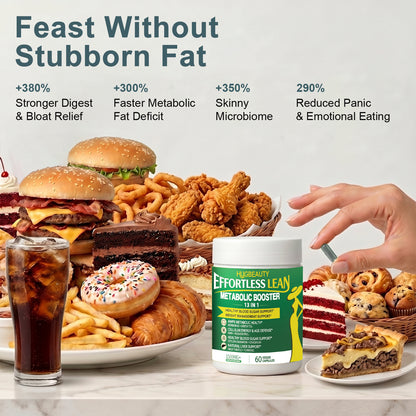 HUGBEAUTY® Botanical Metabolic Booster [Effortless Lean] Melts Stubborn Fat · Prevents Lipid Accumulation · Optimizes Skinny Microbiome · Lowers Cortisol · Balances Hormones · Deepens Sleep Recovery
