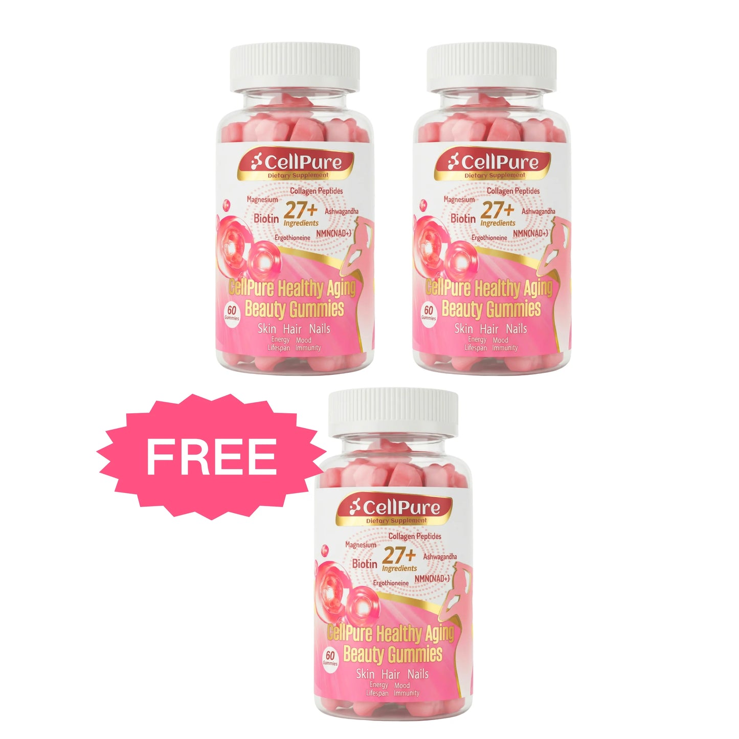 CellPure® NAD+ Collagen Peptide Boitin Beauty Gummies for Women | Cellular Energy & Anti-Aging Support