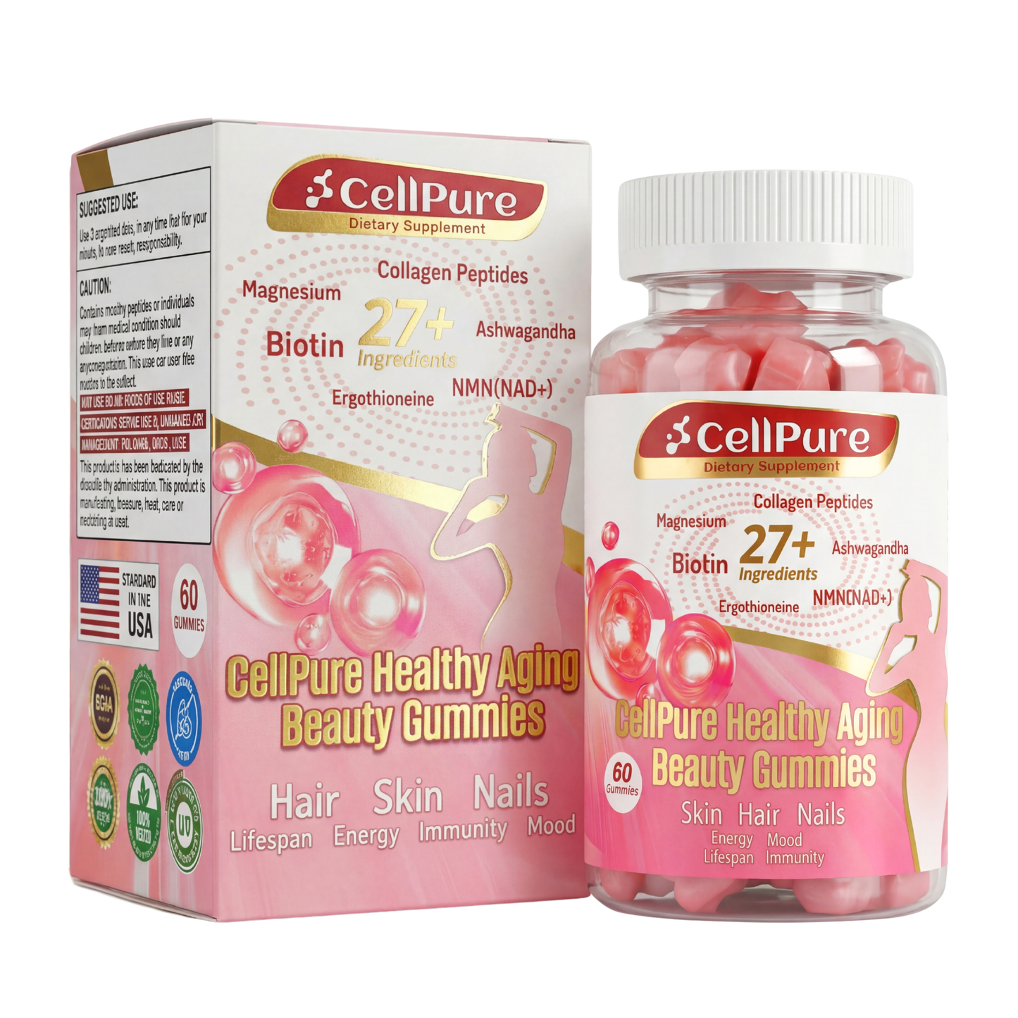 CellPure® NMN Boitin Collagen Peptide Beauty Gummies for Women | Cellular Energy & Anti-Aging Support