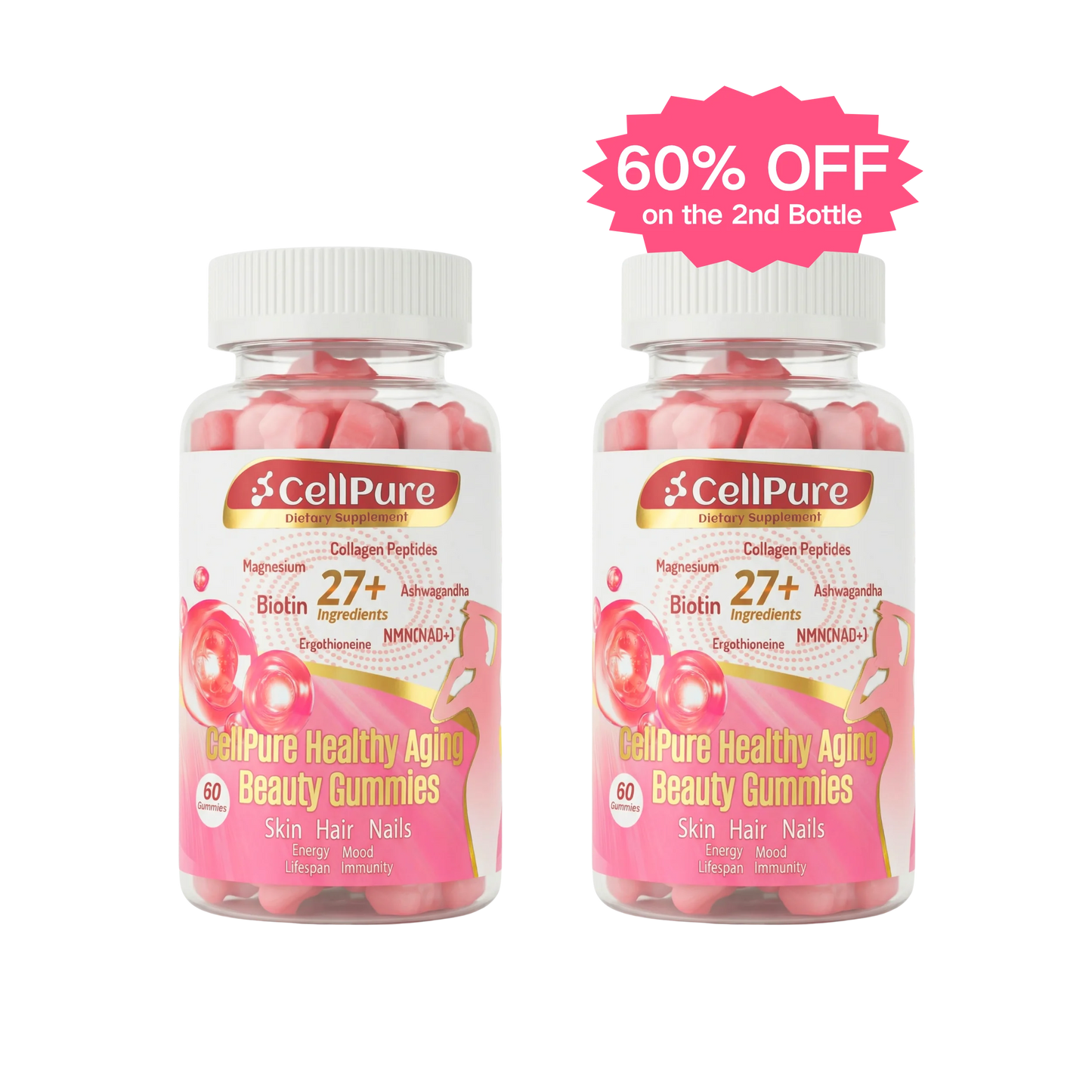 CellPure® NAD+ Collagen Peptide Boitin Beauty Gummies for Women | Cellular Energy & Anti-Aging Support