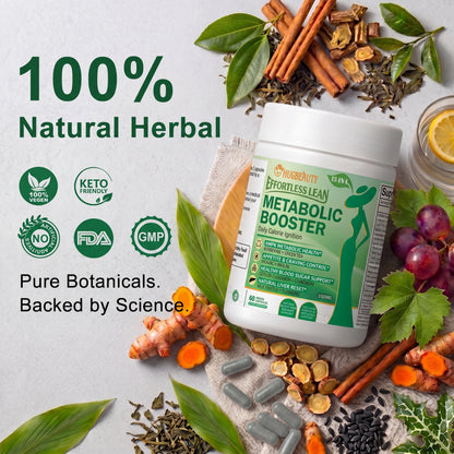HUGBEAUTY® [Effortless Lean] Botanical Metabolic Booster Melts Stubborn Fat · Prevents Lipid Accumulation · Optimizes Skinny Microbiome · Lowers Cortisol · Balances Hormones · Deepens Sleep Recovery